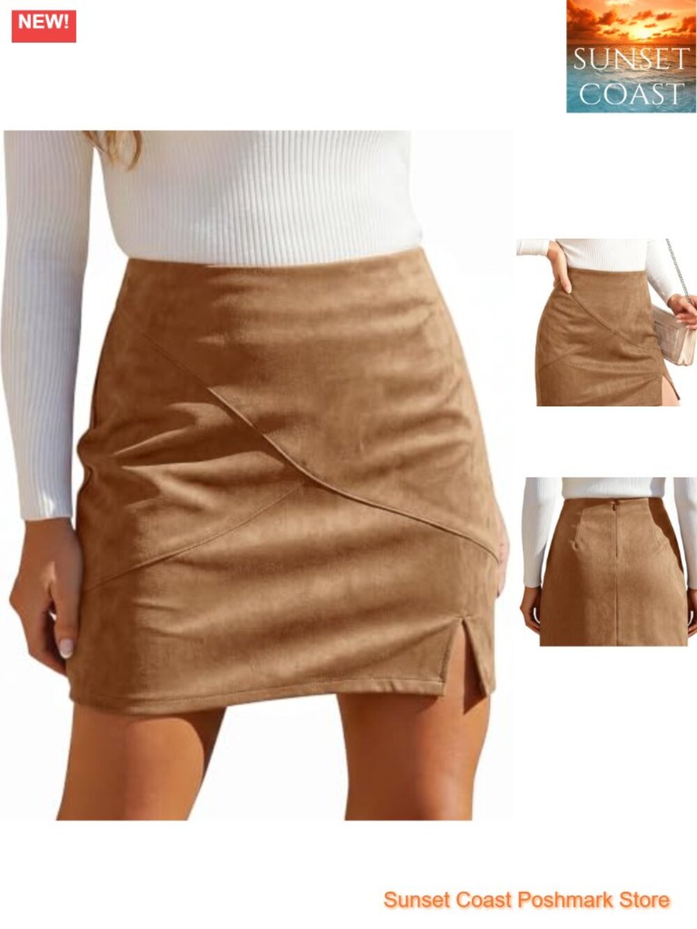 Faux Suede High Waisted Mini Skirt Pencil Side Slit Fall
